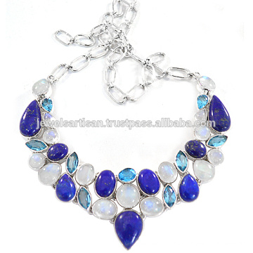 Lapis E Multi Gemstone 925 Sterling Silver Necklace Jewelry